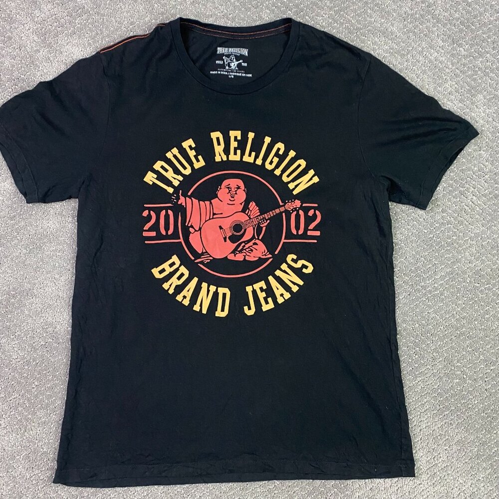 True Religion Buddha Crew T Shirt Men's Large Black Cotton